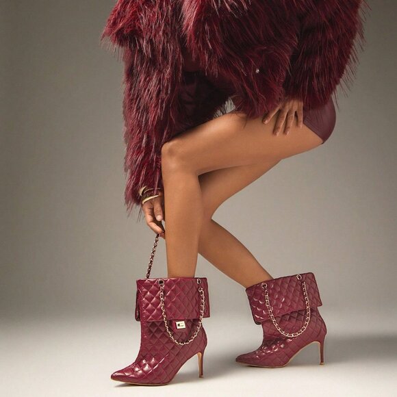 Burgundy Elegant Women's Glamorous Stiletto Quilted Booties boot winter fall - Picture 1 of 7